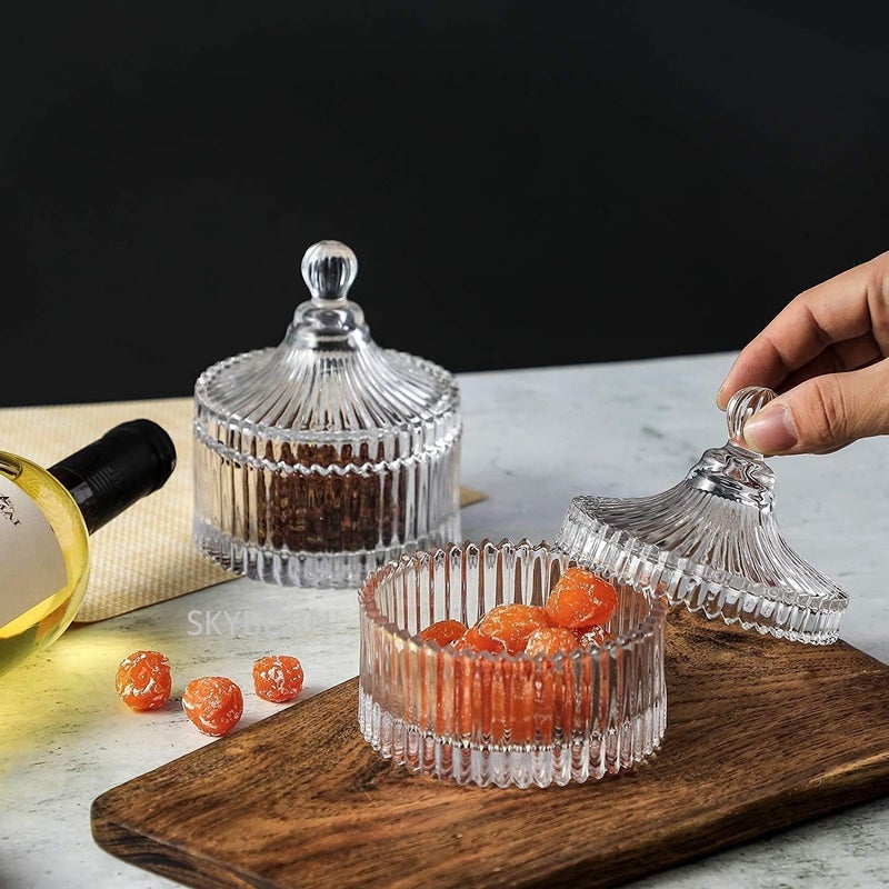 Candy Box Candy Dishes with Lids Crystal Weave Candy Box Crystal Glass Covered Sugar Bowl Cookie JarSmallClear Glass Candy Bowl Clear White Pack of 1  - Image 3