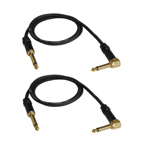 AUDIO 2000'S Audio 2000s E28103P2 1/4" TS Right Angle to 1/4" TS 3 Feet Patch Cable (2 Pack) - Image 1