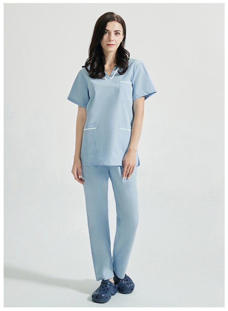 NIBEMINENT Nurse's Summer Thin Short Sleeved Polyester Cotton Hand Wash Suit Women, Operating Room Dentist's Set - Image 2