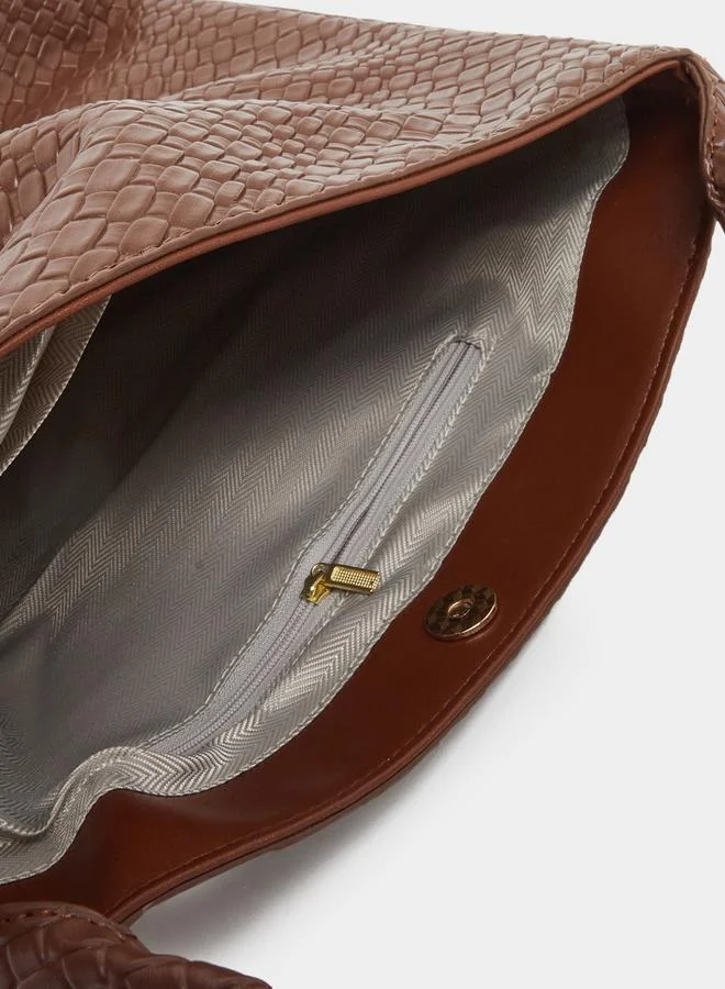 Styli Styli Textured Shoulder Bag with Snap Closure