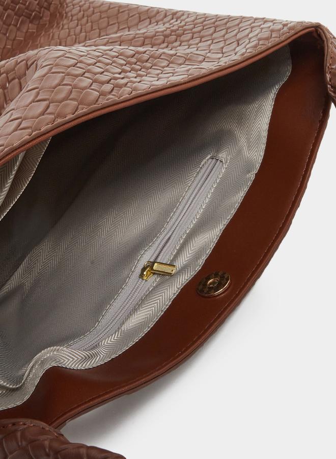 Styli Textured Shoulder Bag with Snap Closure - Image 4