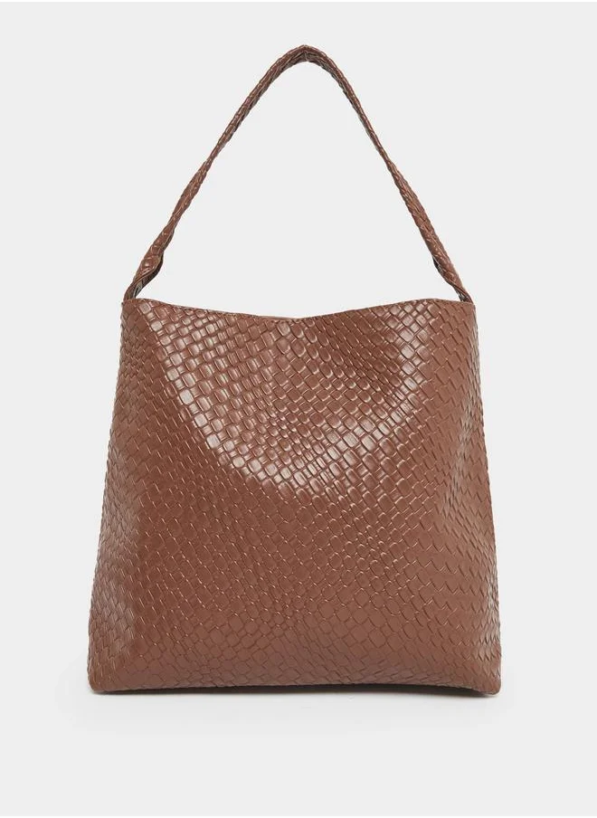 ستايلي Styli Textured Shoulder Bag with Snap Closure