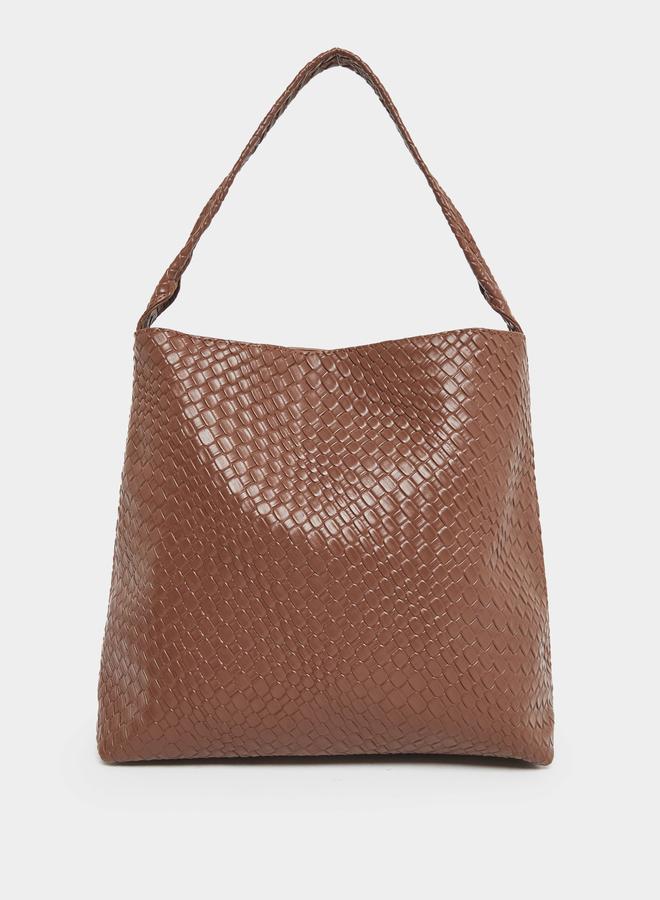 Styli Textured Shoulder Bag with Snap Closure - Image 2