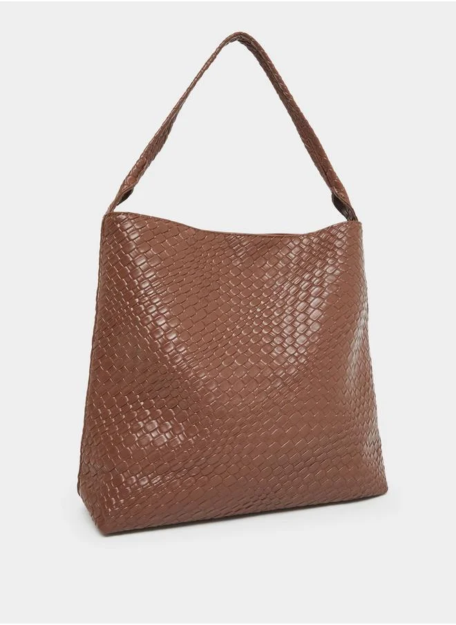 ستايلي Styli Textured Shoulder Bag with Snap Closure