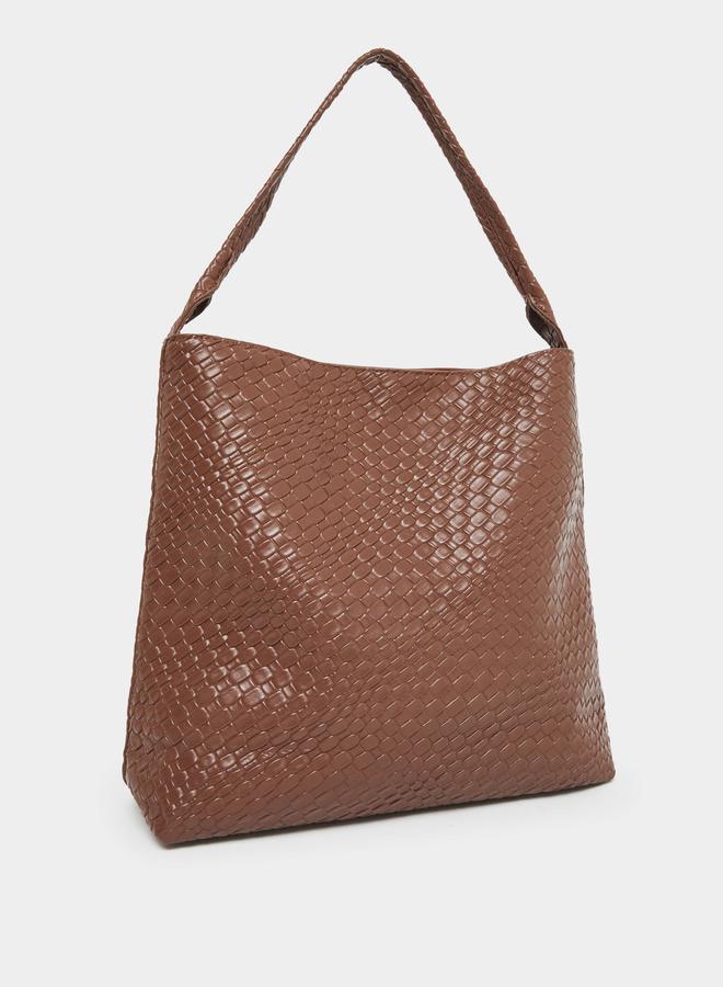 Styli Textured Shoulder Bag with Snap Closure - Image 1