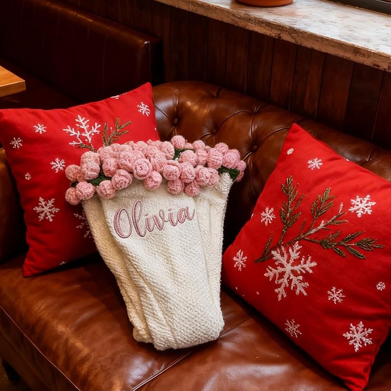 Artiglow Rose Flower Blanket with Embroidered Name, Personalized Pink Crochet Bouquet Throw Blanket for Women, Custom Christmas Valentine's Day Gift for Girlfriend, Birthday for Mom - Image 4