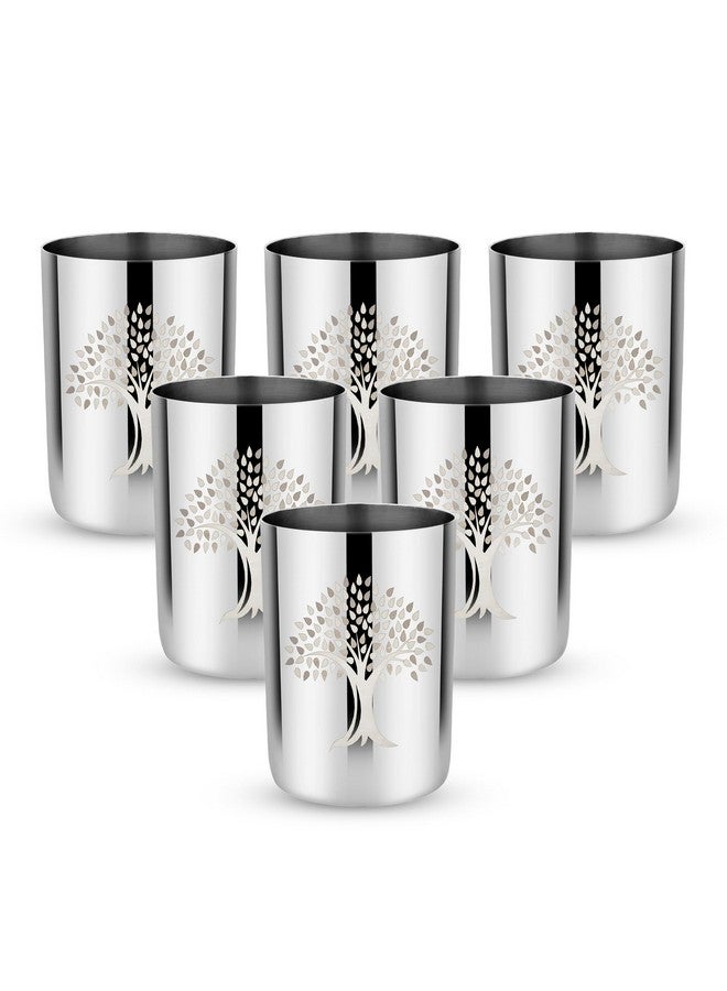 KITCHEN CLUE Heavy Guage Stainless Steel Tree Printed Designer Tumbler Set of 6 Pcs - Drinking Water Juice Glass for Home Kitchen I Glossy Finish I Compact Size I Stackable I Eay to Store - Image 1
