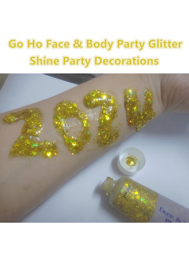 Go Ho Gold Face Body Glitter,Mardi Gras Glitter Makeup Gold Face Paint,Holographic Chunky Sequins Glitters for Eye Lip Hair Nails,Festival Rave Accessories,52g - Image 5