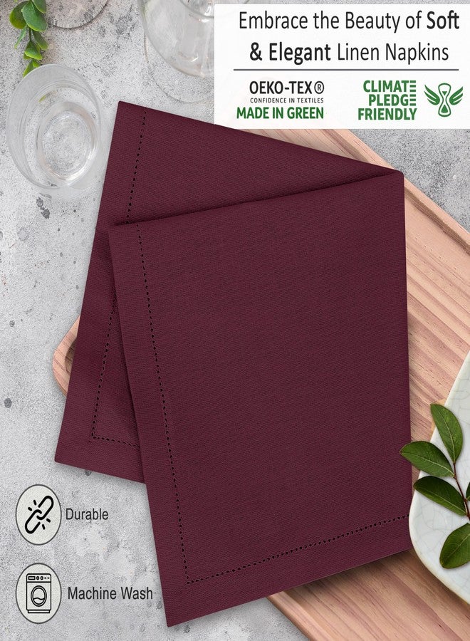 Ruvanti Premium Linen Napkins Set of 4-20x20 Inch, Classic Hemstitch, Mitered Corner Cloth Napkins - Soft, Elegant Dinner Napkins Cloth Washable for Weddings, Parties, Everyday Use - Burgundy - Image 5