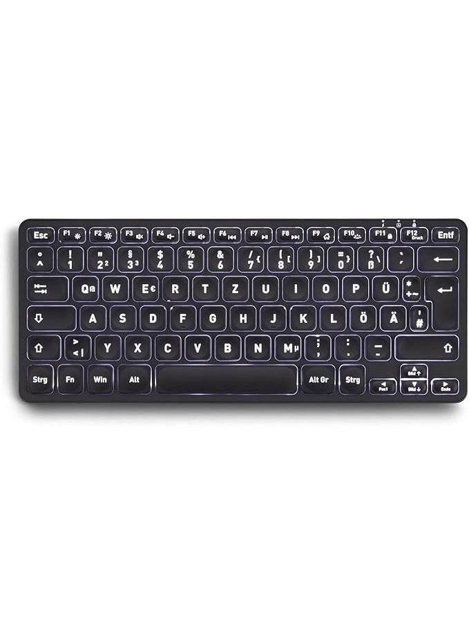 Wireless Mini Keyboard with White Backlight – Scissor Switch Keys – German Layout – Compact & Silent Typing