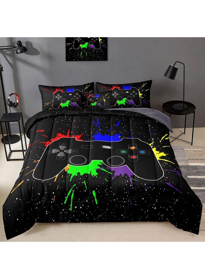 BDUCOK Boys Bed in a Bag Game Comforter Sets Queen Size, Video Game Controller Comforter for Boys Kids Adult 3D Gamepad Microfiber Bed Set 6 Pieces Gaming Bedding Set 3001, Queen  - Image 1