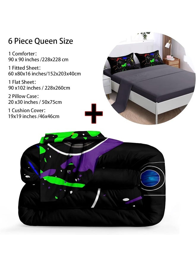 BDUCOK Boys Bed in a Bag Game Comforter Sets Queen Size, Video Game Controller Comforter for Boys Kids Adult 3D Gamepad Microfiber Bed Set 6 Pieces Gaming Bedding Set 3001, Queen  - Image 3