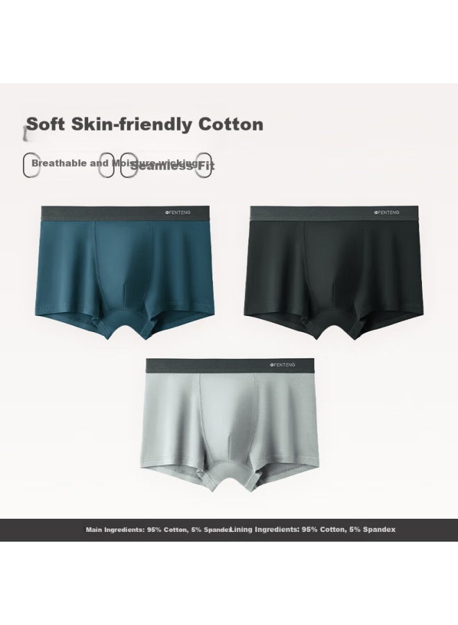 Fenton Fenteng Men's Boxer Briefs, Pure Cotton, Breathable, Antibacterial, Loose-fitting Shorts, Large Size, Four-corner Underwear, Combination Seven, 3 Pieces, L - Image 1