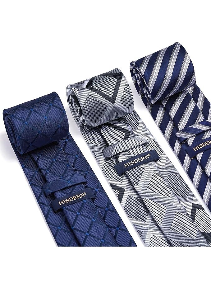 HISDERN lot 3-piece men's silk tie set with necktie & pocket square, classic elegant design, multiple set options, one size - Image 3