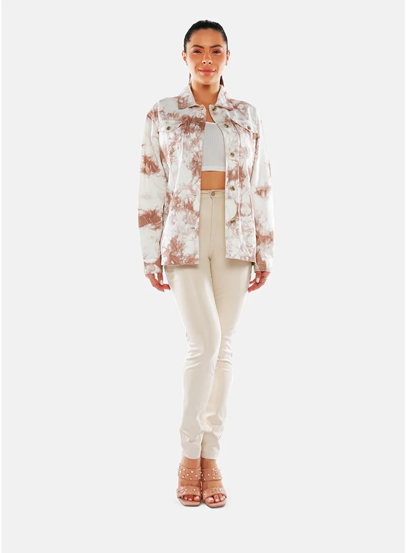 London Rag Brown Tie Dye Long Sleeve Shacket
