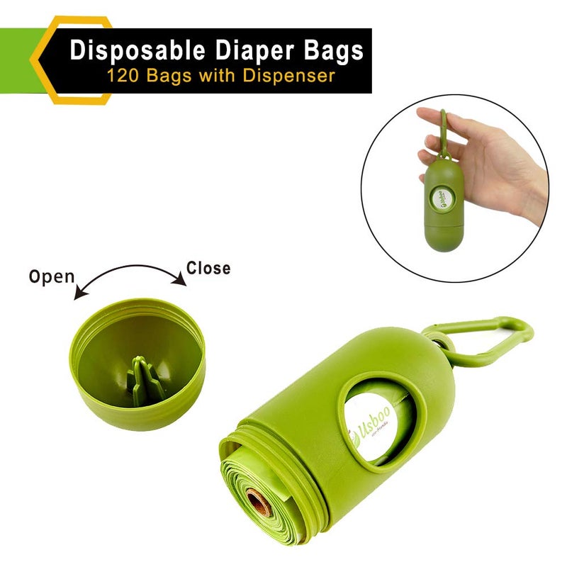 USBOO Baby Disposable Diaper Bags, Waste Bags 8 Refill Rolls/120 Bags with Dispenser, Convenient and Quick Diaper Disposal, Unscented - Image 3