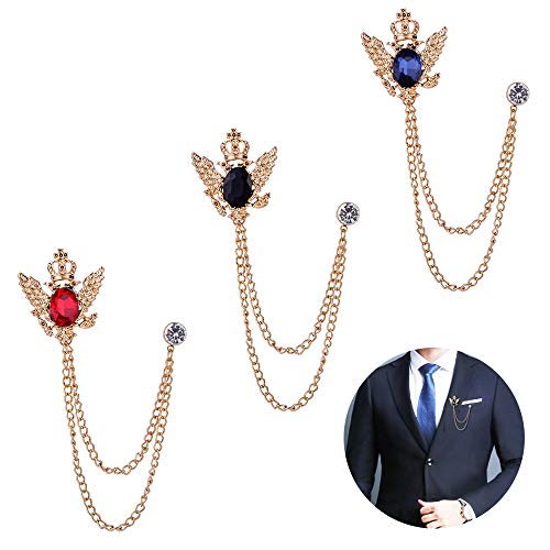 Huture 3PCS Men's Brooch Suit Pin Badge with Chains Buckle Chain Collar Lapel for Men Shirt Decoration Metal Clips Women Tuxedo Tie Hat Scarf - Image 1