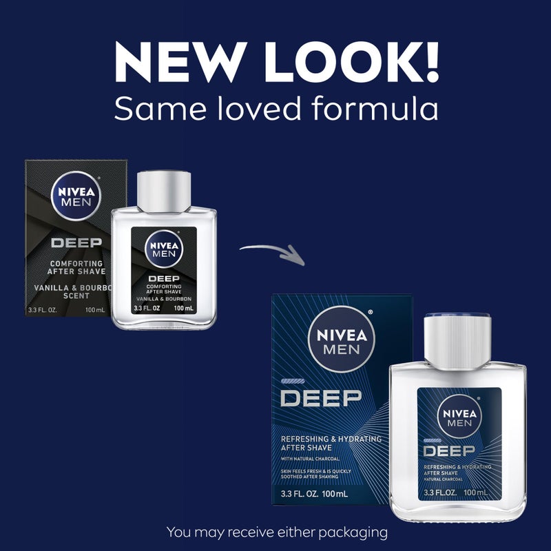 NIVEA Men DEEP Refreshing and Hydrating After Shave with Natural Charcoal, Aftershave Lotion for Men Soothes Shave Irritation, Vanilla and Bourbon Scent, 3.3 Fl Oz Bottle, Pack of 3 - Image 2