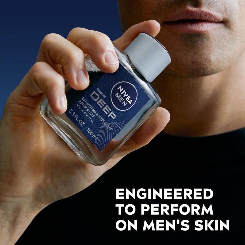 NIVEA Men DEEP Refreshing and Hydrating After Shave with Natural Charcoal, Aftershave Lotion for Men Soothes Shave Irritation, Vanilla and Bourbon Scent, 3.3 Fl Oz Bottle, Pack of 3 - Image 5