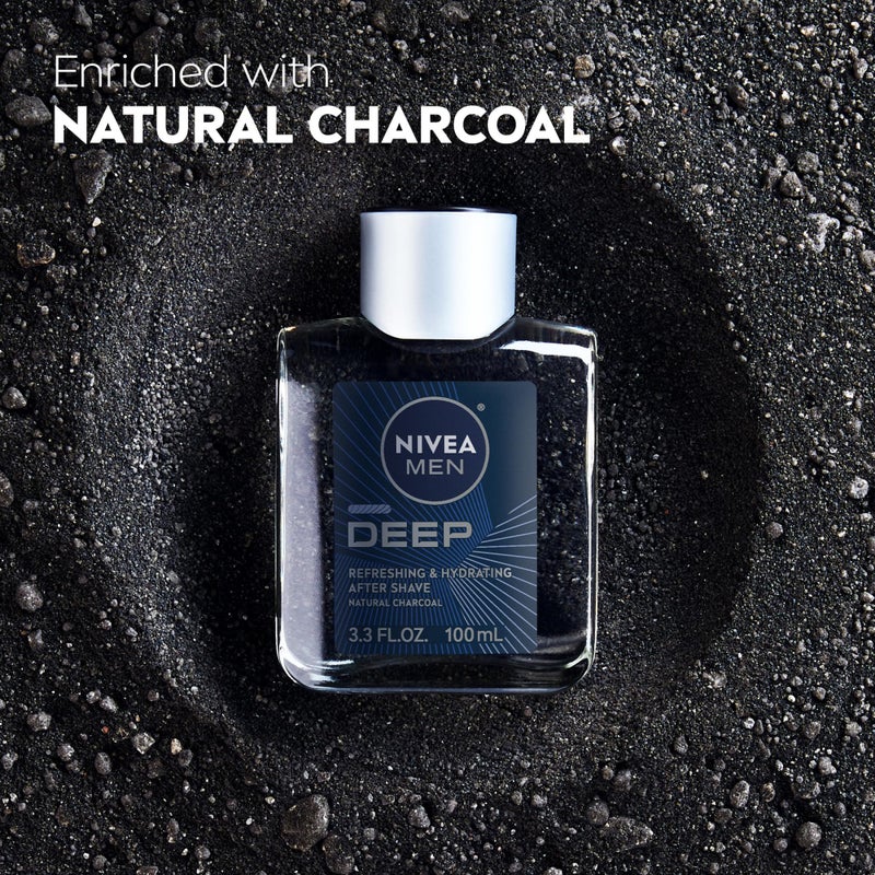 NIVEA Men DEEP Refreshing and Hydrating After Shave with Natural Charcoal, Aftershave Lotion for Men Soothes Shave Irritation, Vanilla and Bourbon Scent, 3.3 Fl Oz Bottle, Pack of 3 - Image 4