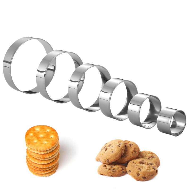 GLECTG 6 PCS Round Cookie Cutters (1.5,2,2.5,3,3.5,4 Inch), Stainless Steel Cookie Cutter, Kitchen Baking Utensils,Suitable for Making Cookies, Cakes, pizza and More. - Image 1