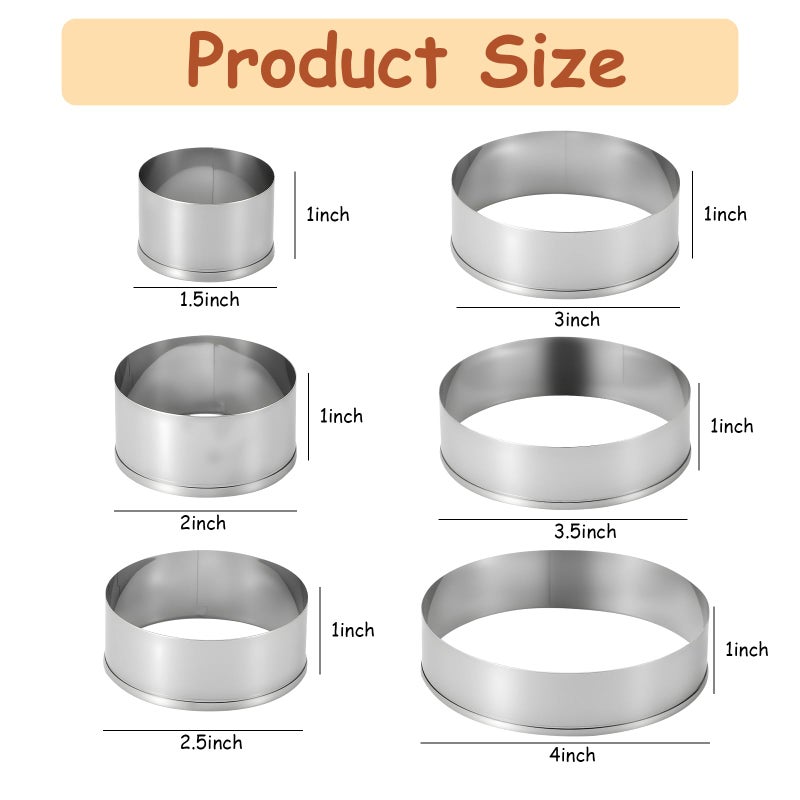 GLECTG 6 PCS Round Cookie Cutters (1.5,2,2.5,3,3.5,4 Inch), Stainless Steel Cookie Cutter, Kitchen Baking Utensils,Suitable for Making Cookies, Cakes, pizza and More. - Image 2