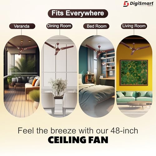 DIGISMART Apsara 1200mm Ceiling Fan, BEE Approved One Star Rating, 390 RPM High Speed Air Delivery, Aerodynamic Larger Blade, Anti Dust Coating, 60 W Motor, 2 Years Warranty (Deco Brown) - Image 2