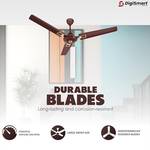 DIGISMART Apsara 1200mm Ceiling Fan, BEE Approved One Star Rating, 390 RPM High Speed Air Delivery, Aerodynamic Larger Blade, Anti Dust Coating, 60 W Motor, 2 Years Warranty (Deco Brown) - Image 5