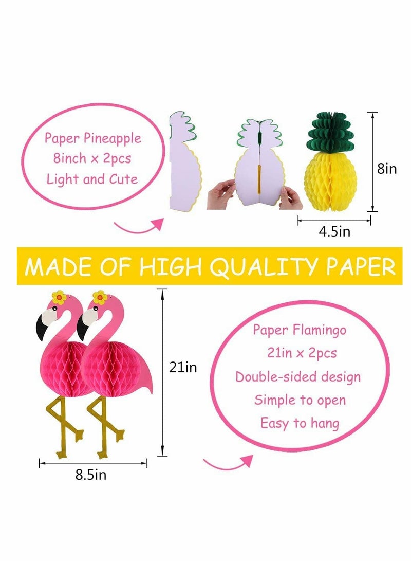Flamingo and Pineapple Party Decorations, Honeycomb Ball Paper Lanterns, Paper Fans, and Pom Poms for Tropical Birthday Luau and Bachelorette Celebrations - Image 3
