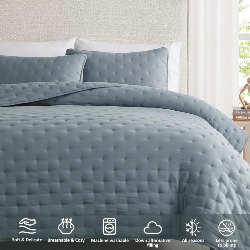WDCOZY Blue Cloud Quilt Twin Size Bedding Set with Pillow Sham, Puffy Cozy Lightweight Bedspread Coverlet, Soft Cute Bed Cover for All Season - 2 Pieces, 68x90 inches - Image 5