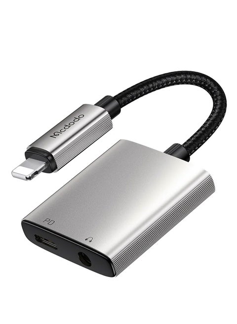 CA-554 Adapter , Lightning to Lightning + 3.5mm Audio Adapter , Enjoy charging and playing music at the same time , Lightweight and high-quality aluminum and nylon design , Supports fast charging up to 2.4A and wired volume control , Compatible with iPhone devices and CE/RoHS certified