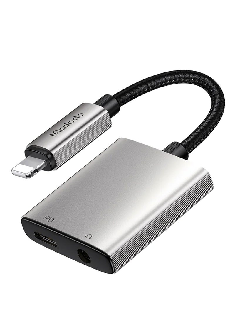 CA-554 Adapter , Lightning to Lightning + 3.5mm Audio Adapter , Enjoy charging and playing music at the same time , Lightweight and high-quality aluminum and nylon design , Supports fast charging up to 2.4A and wired volume control , Compatible with iPhone devices and CE/RoHS certified