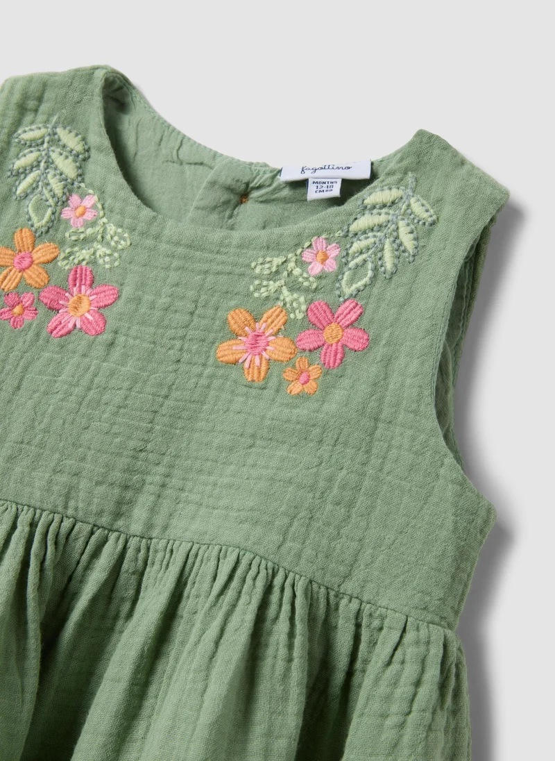 Ovs  OVS Green Pure Cotton Mini Dress With Floral Embroidery for Women | Best Price UAE