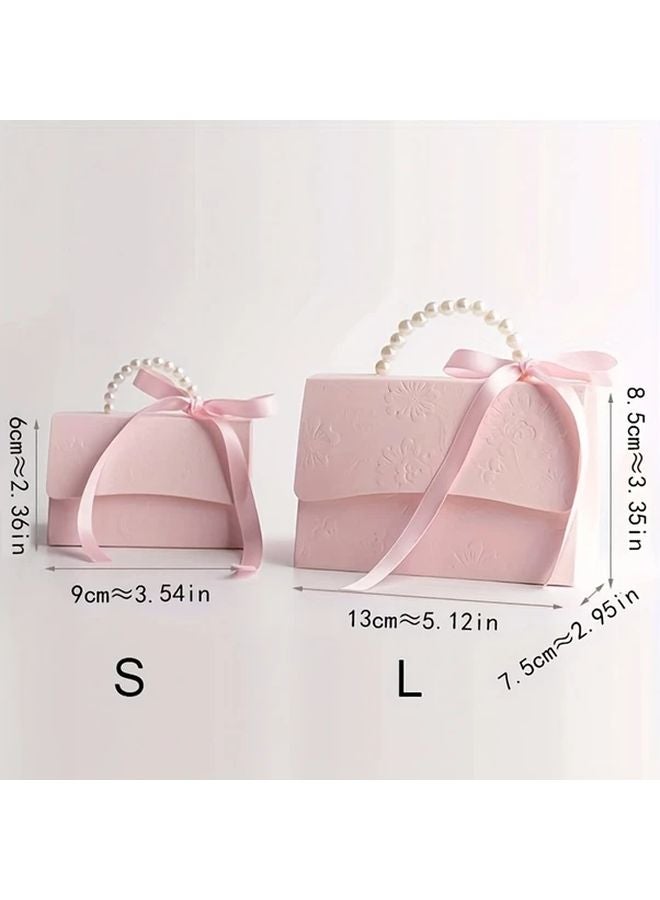 ٣ قطع علبة هدايا بمقبض من اللؤلؤ الوردي مع طبعة نباتية بارزة لتغليف هدايا حفلات الزفاف - Image 4