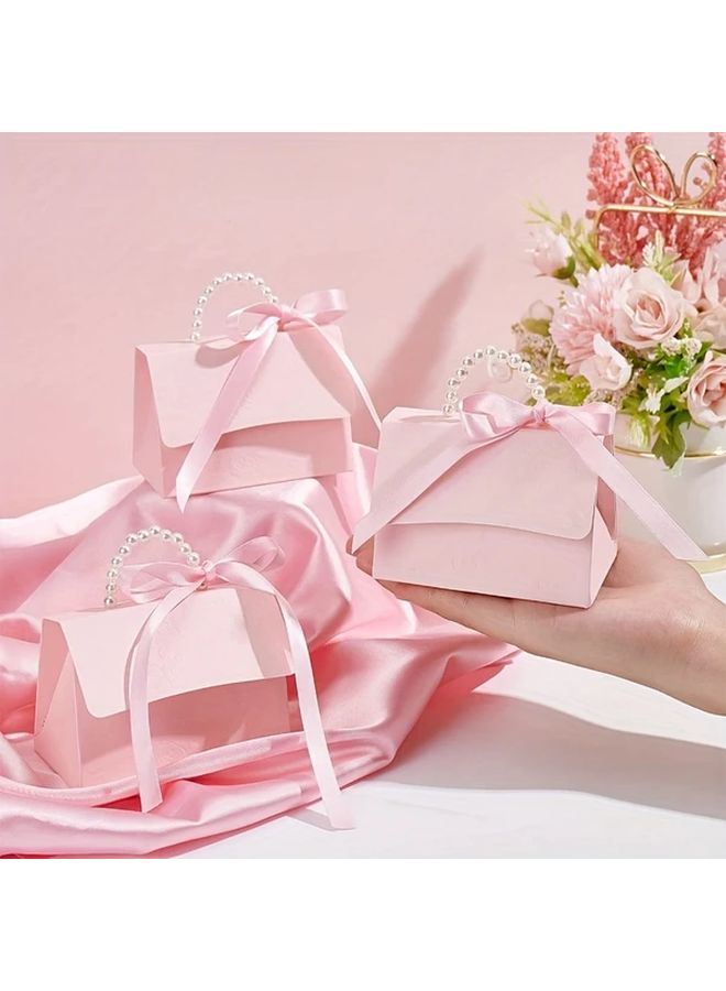 ٣ قطع علبة هدايا بمقبض من اللؤلؤ الوردي مع طبعة نباتية بارزة لتغليف هدايا حفلات الزفاف - Image 5