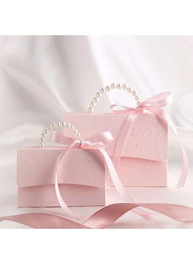 ٣ قطع علبة هدايا بمقبض من اللؤلؤ الوردي مع طبعة نباتية بارزة لتغليف هدايا حفلات الزفاف - Image 2