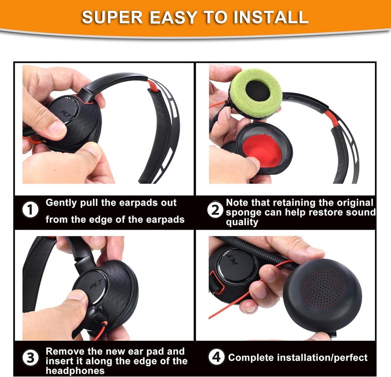 defean Voyager Focus UC Ear Pads - Replacement Ear Cushion Cover Compatible with Poly Voyager Focus UC, Plantronics Voyager Focus UC B825 Binaural, BLACKWIRE 5220 5210 7225, Voyager Focus 2 UC USB-A Headset - Image 5