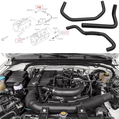 Jaronx 3PCS Breather Hoses Compatible with Nissan Pathfinder 2005-2012, Frontier 2005-2019, Xterra 2005-2015, NV 2005-2020, 4.0L Engine PCV Blowby Valve Hose 11823-EA20A, 11826-ZL80B, 11826-EA200 - Image 3