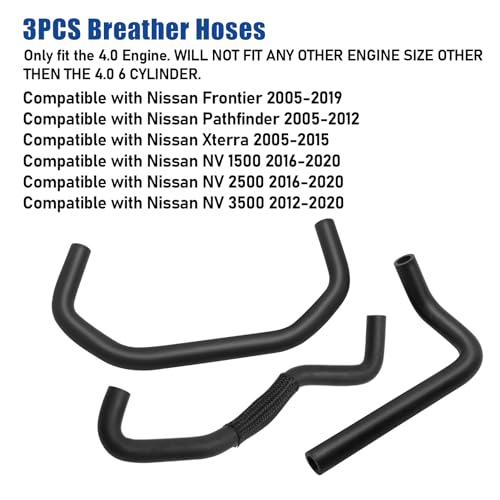 Jaronx 3PCS Breather Hoses Compatible with Nissan Pathfinder 2005-2012, Frontier 2005-2019, Xterra 2005-2015, NV 2005-2020, 4.0L Engine PCV Blowby Valve Hose 11823-EA20A, 11826-ZL80B, 11826-EA200 - Image 4