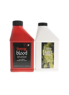 Liquid Latex Fashions Fake Blood and Liquid Latex 16 Oz - Combo Kit - for Adults and Kids, Vampire Blood, Ideal for Artwork, Theater and Cosplays, 2 Full Pints  - Image 1