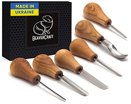 BeaverCraft Wood Carving Gouges Kit SC05 - Wood Carving Chisels Set with Palm Gouge & Flat Straight Chisel, Rounded Short Bent, V-chisels - Whittling Knives, Tools for Beginners and Profi Carvers - Image 1