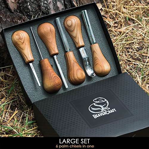 BeaverCraft Wood Carving Gouges Kit SC05 - Wood Carving Chisels Set with Palm Gouge & Flat Straight Chisel, Rounded Short Bent, V-chisels - Whittling Knives, Tools for Beginners and Profi Carvers - Image 2