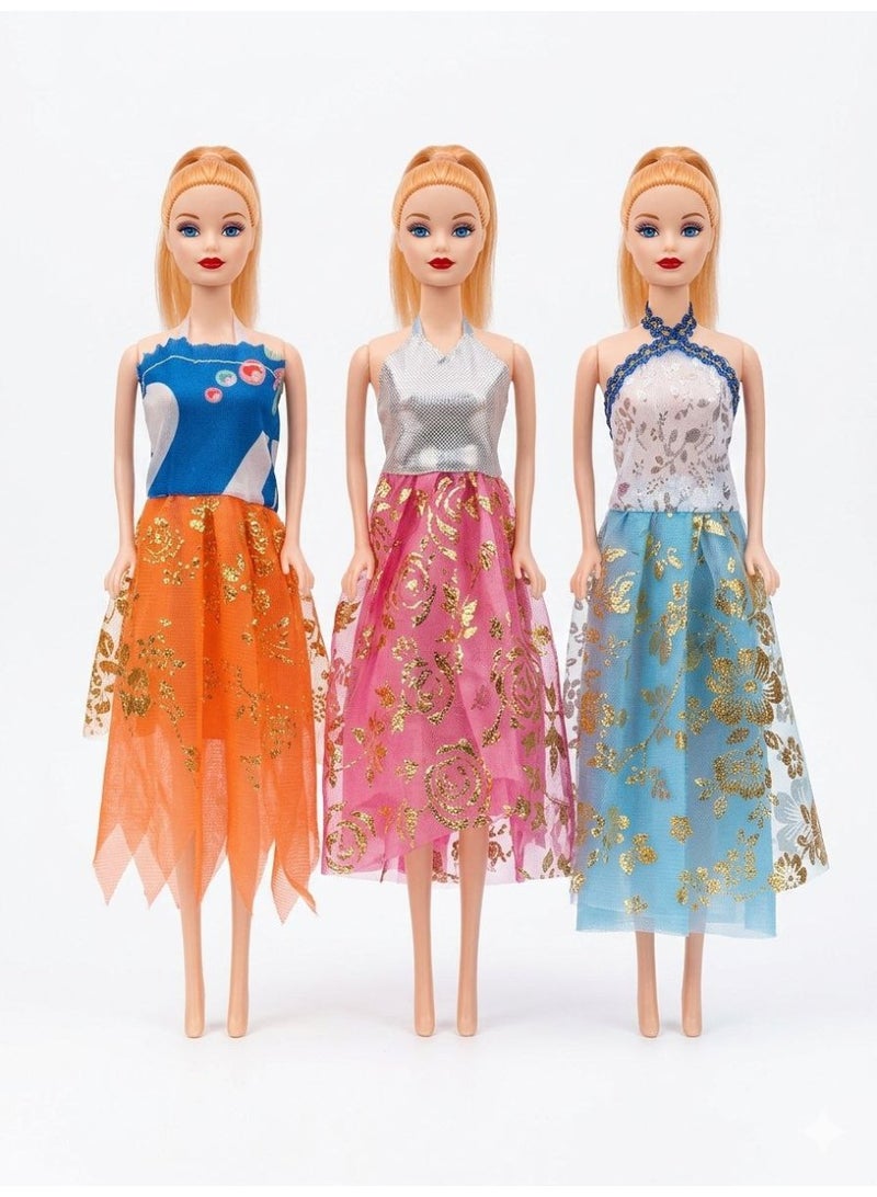3 PCS Fashion Princess Dolls Set | Girls Dress-Up Dolls with Colorful Gowns – Kids Toy Age 3+ - Image 2