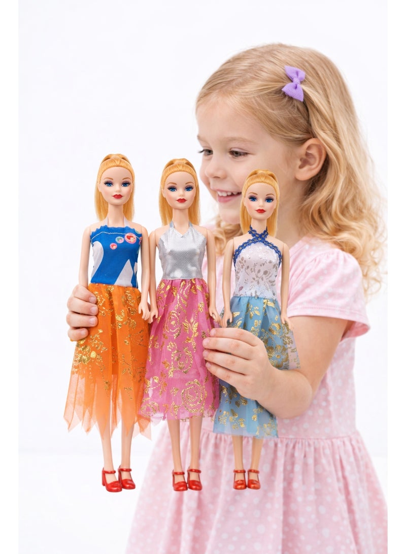 3 PCS Fashion Princess Dolls Set | Girls Dress-Up Dolls with Colorful Gowns – Kids Toy Age 3+ - Image 1
