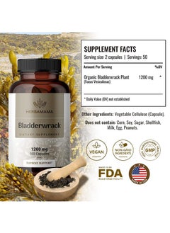 HERBAMAMA Bladderwrack Capsules Organic Bladderwrack Powder Supplement Dr Sebi Bladderwrack Leaves Pills 1200Mg 100 Caps  - Image 3