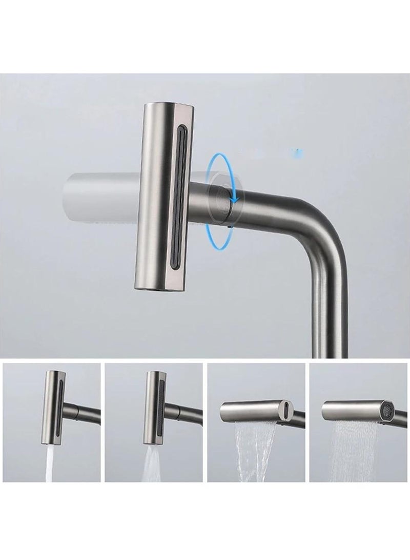 Waterfall 4 Modes Faucet Kitchen Stream Sprayer Faucets Deck Mounted Taps Hot Cold Water Mixer Wash Sink Tap, Sink Faucets, Gray - Image 3