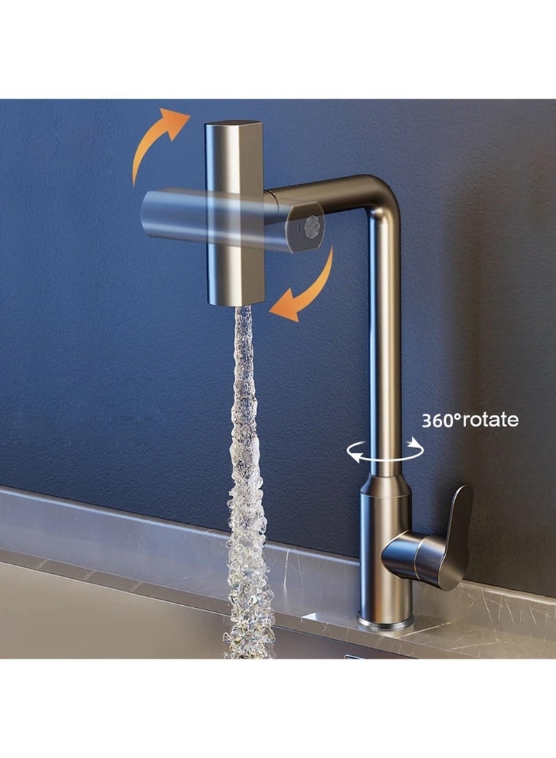 Waterfall 4 Modes Faucet Kitchen Stream Sprayer Faucets Deck Mounted Taps Hot Cold Water Mixer Wash Sink Tap, Sink Faucets, Gray - Image 5