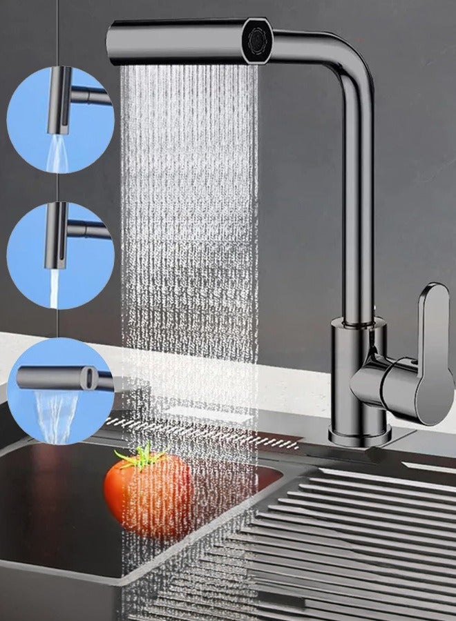 Waterfall 4 Modes Faucet Kitchen Stream Sprayer Faucets Deck Mounted Taps Hot Cold Water Mixer Wash Sink Tap, Sink Faucets, Gray - Image 1