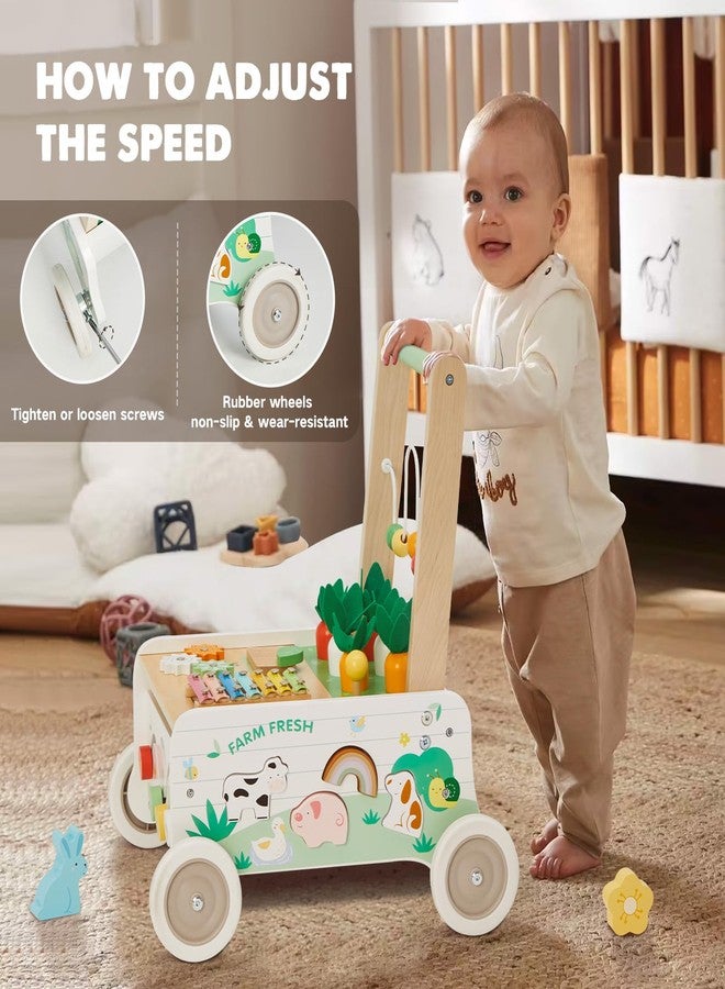 Frogprin Wooden Baby Walker, Baby Push Walker, Adjustable Speed Baby Walker with Wheel, Toddler Activity Center Toys, Montessori Farm Walker Toy with Shape Sorter, Carrot Harvest for Boys and Girls - Image 5