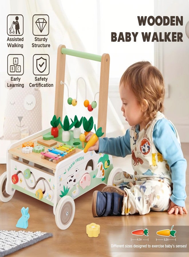 Frogprin Wooden Baby Walker, Baby Push Walker, Adjustable Speed Baby Walker with Wheel, Toddler Activity Center Toys, Montessori Farm Walker Toy with Shape Sorter, Carrot Harvest for Boys and Girls - Image 4